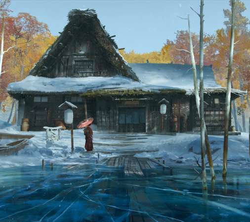 Ghost of Yotei Handy Horizontal Hintergrundbild