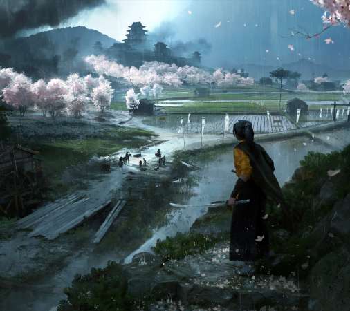 Ghost of Yotei Handy Horizontal Hintergrundbild